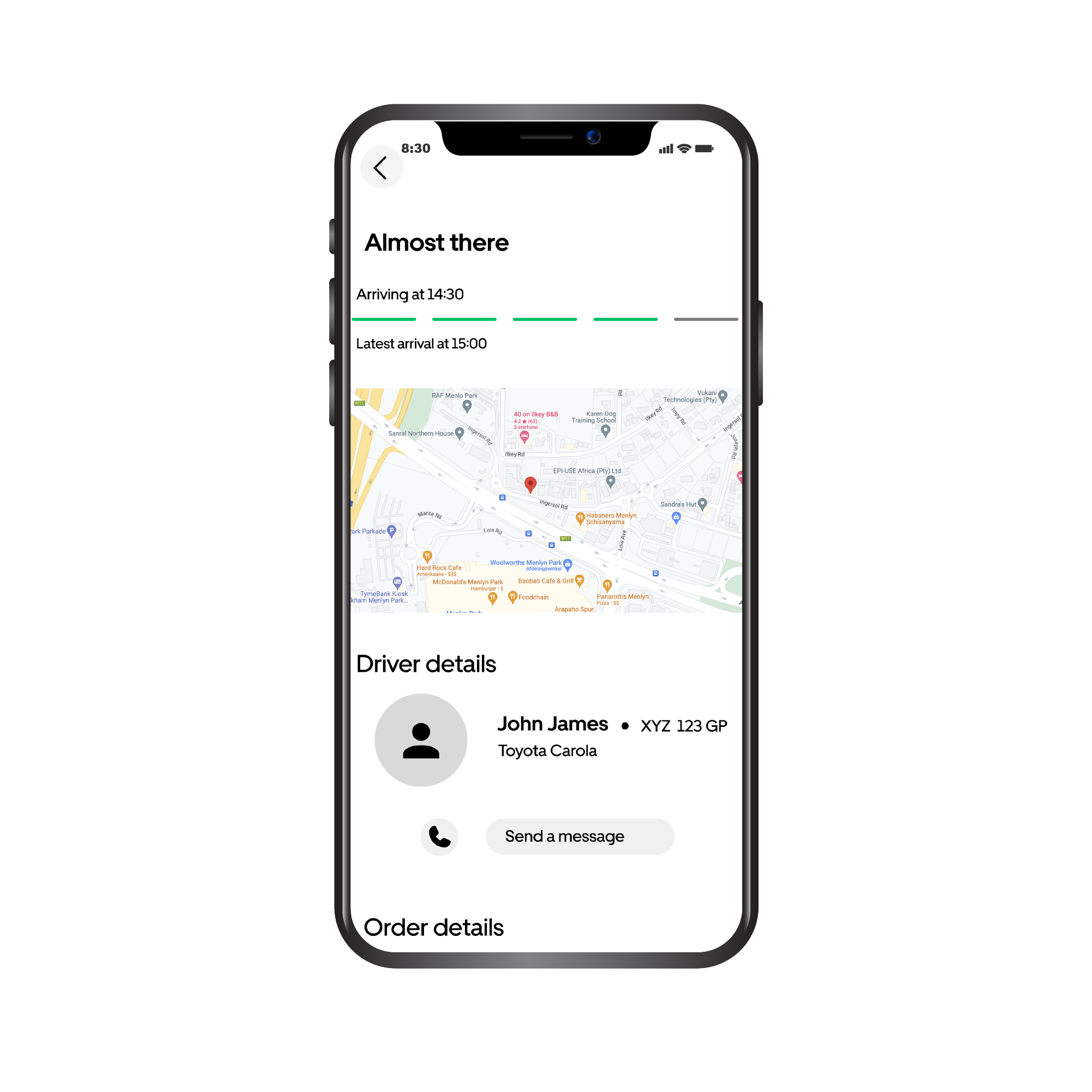 This image shows the 'waiting for delivery' page of teh app